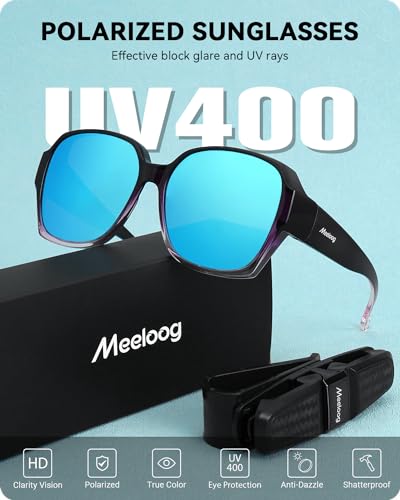 Meeloog Polarized Fit Over Glasses Sunglasses for Women Men, Square Oversized Lightweight Shades for Driving Riding MST21063