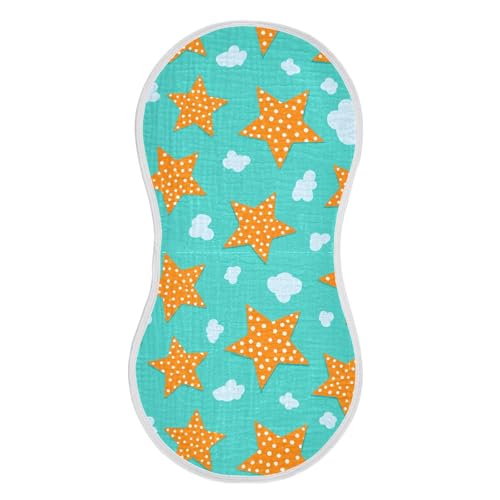 4 Pack Baby Burp Cloths, Soft Absorbent Burping Cloths for Babies, Cotton Milk Spit Up Rags, Large Size for Newborns, Baby Boys and Girls (Orange Star Pattern)2
