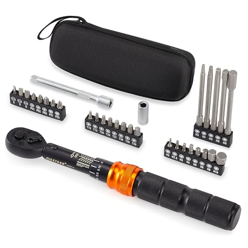 WAXTRON Bike Torque Wrench Set, 2-20Nm (0.15Nm Scale), 1/4' Click Torque Wrench with Bits & Adapters, 32-Piece Bicycle Repair Tool Kit, Portable EDC Travel Case for Carbon Fiber MTB & Road Maintenance