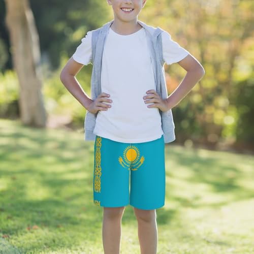 Flag of Kazakhstan Youth Beach Pants, Soft and Breathable, with Drawstring Waist, Suitable for Sports and Leisure. 5