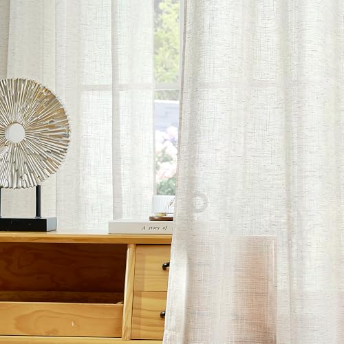 KGORGE Lot de 2 Rideaux en Lin avec Œillets 140x240cm(LxH) Voilage Lin Naturel Draperies Semi-Transparent Boho Chic pour Porte Salon Chambre Fenetre Maison,...