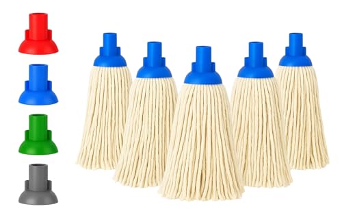 BH | 14 Py Plastic Push Socket Mop Head | 5 Pcs | Blue | Wet or Dry Floor Cleaning | Disposable | Replacement | Cotton Thick Absorbent Yarn | Everyday Home, Office, Commercial Use - by BEST HOUSE