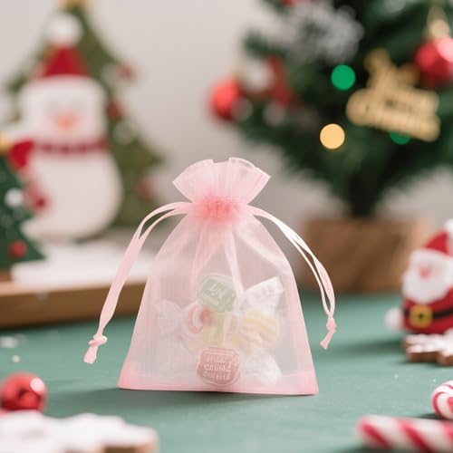 Image of joycraft 50Pcs Blush Pink Organza Bags - 2.7x3.5 In Sheer Drawstring Mesh Pouch, Small Jewelry Organza Gift Pouch for Wedding Favor, DIY Craft, Small Business, Candy,Bags