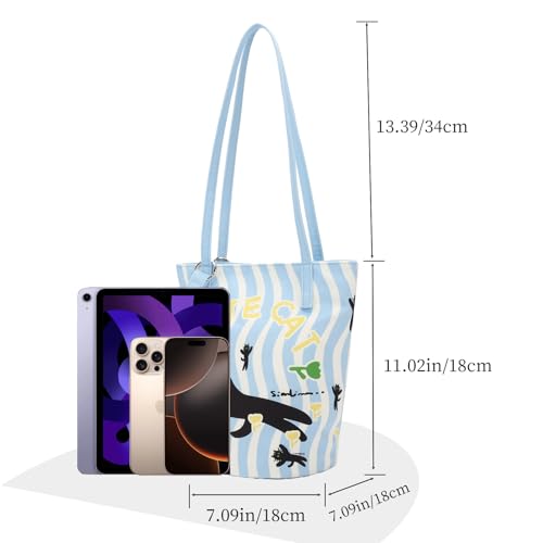Image of Shoulder Bag for Women, Cotton Canvas Bucket Bags Tote Purse Cute Crossbody Bag Designer Ladies Handbags