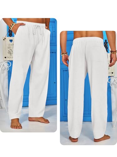 Runcati Mens Casual Linen Pants Elastic Waist Drawstring Summer Beach Pants Lightweight Loose Fit Yoga Trousers3