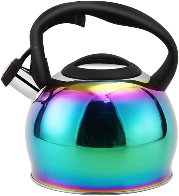 SHANGZHER Whistling Kettle for Gas Stove Rainbow Dazzling Color Stainless Steel Coffee Induction Camping Tea Kettle 3 Liter