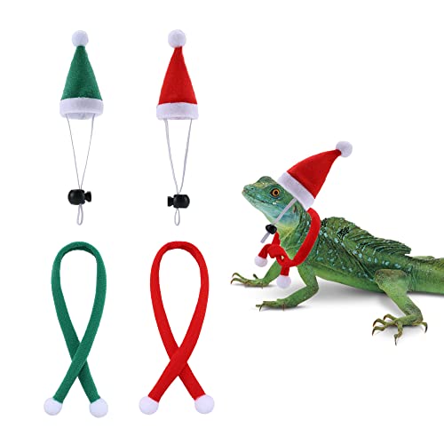 Mogoko 4Pcs Bearded Dragon Christmas Costume Lizard Santa Hat With Scarf Christmas Costumes Set With Adjustable Elastic Chin Strap For Bearded Dragon Guinea Pig And Small Animals Xmas Clothes #TOP11