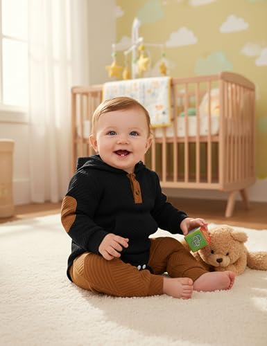 Fommy Baby Boy Clothes Colorblocked Long Sleeve Hoodie + Long Pants 2PCS Fall Winter Outfits Set2