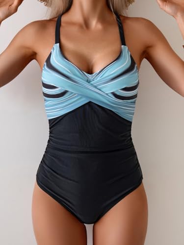 Image of B2prity Women's One Piece Swimsuit Tummy Control Front Cross Bathing Suit | Slimming Ruched ,Tie Back,Wrap Front,Adjustable Straps,Soft Removable Cups for beach, pool and vacation wear