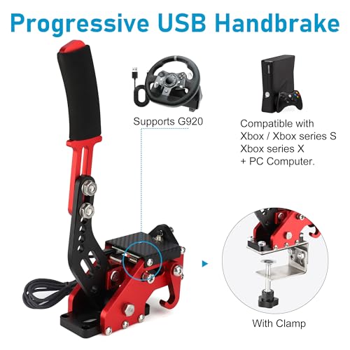 Image of CNSPEED Upgrade 2-in-1 64 Bit USB Handbrake for G920 Compatible With Xbox /Xbox series S /Xbox series X + PC System for Simulated Racing Games with Non-Contact Plus Hall Sensor with Clamp Black+Red