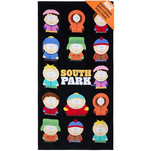 South Park Serviette de Plage Adulte Ado Serviette à Séchage Rapide 100% Coton Douche Piscine Gym Stan Kyle Cartman Kenny Accessoire Vacances 140x70cm