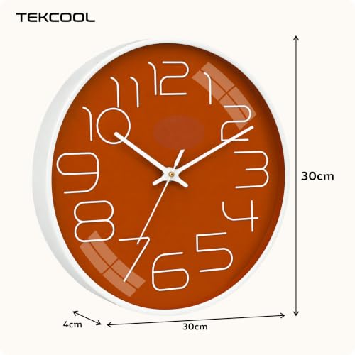 Image of TEKCOOL Plastic Digital Wall Clock 12 inch Silent Quartz Decorative Non-Ticking Classic Clock Battery Operated Round Easy to Read for Room /Home /Kitchen /Bedroom /Office /School-(Orange White)'