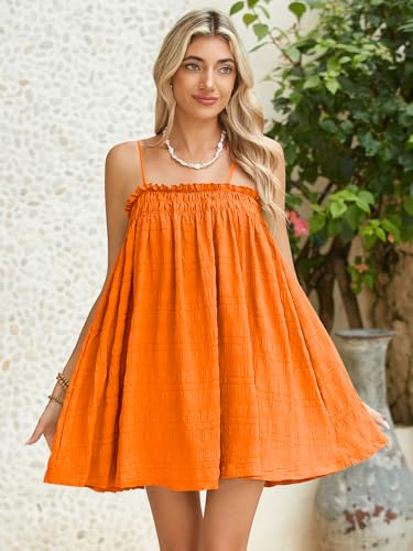 Image of MakeMeChic Women's Babydoll Dress Sleeveless Swing Shirred Mini Dresses | Beach, Summer, Sundress, Ruffle, Casual Dress, Flowy Dress