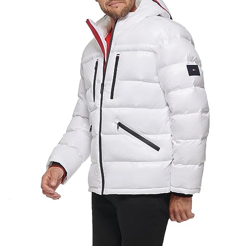 Image of Tommy Hilfiger Mens Tommy Hilfiger Men's Shiny Midweight Logo Puffer