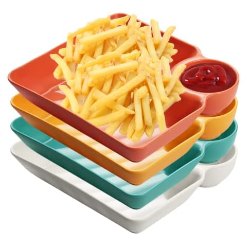 AUCANNIO Kunststoff-Servierplatten-Set, 4 Stück, 18 x 17 cm, Servierschalen für Vorspeisen, Charcuterie, Lebensmittel, Snack, Dessert Cover