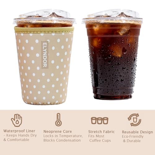 Image of Reusable Insulated Sleeve for Iced Coffee Cup, 3-Pack Coffee Neoprene Drink Sleeve for Cold & Hot Drinks, Beverage Holder for Iced Coffee (Beige Polka Dots)