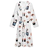 FOSKERV Womens Long Sleeve Robe, Fashion Open Front Kimono Robes with Belt, Lightweight Bathrobes Full-Length for Mom, Wife, Japanese Sushi And Cat, (L)