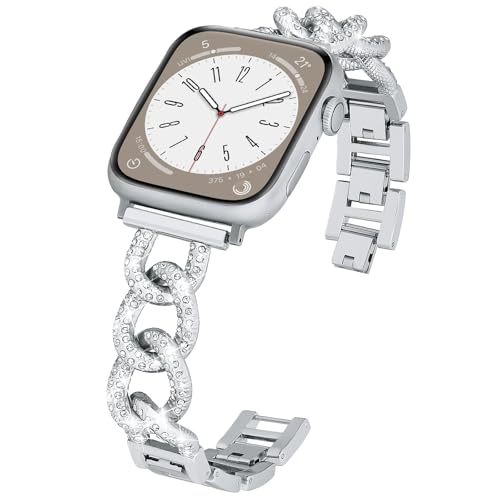 Image of VISOOM Bracelet Compatible With Apple Watch 46mm /45mm /44mm /42mm Series 11 10 9 8 7 SE Series 6 5 4 Bands Women Metal Iwatch Wrap Jewerly Ape Watch Strap Slim Bands For Apple Watch 3 2 1