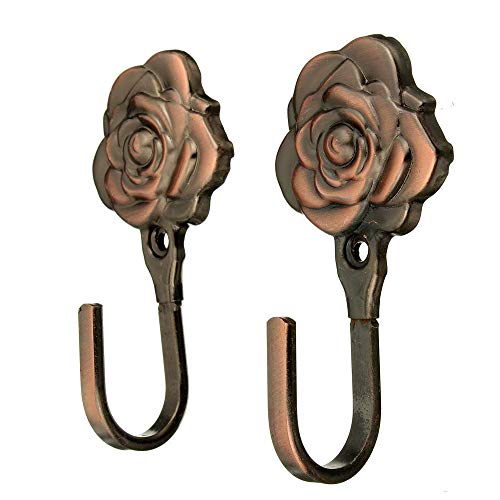 Oyanor - 1 par de ganchos de metal para cortinas, diseño de rosas, color rojo