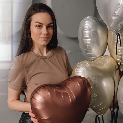 Image of 10PCS Brown Khaki Heart Shape Balloons - 18inch Chocolate Coffee Foil Heart Balloons for Helium Neutral Love Jungle Safari Birthday Party, Valentines Day