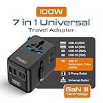 Ceptics GAN 100W Universal Travel Adapter with Retractable USB-C Cable, 2X USB-A & C, Universal Input and 1x USA/JP Input, 7 in 1 Universal Adapter for Worldwide Travel - Type A, C, G, I Output - Image 2
