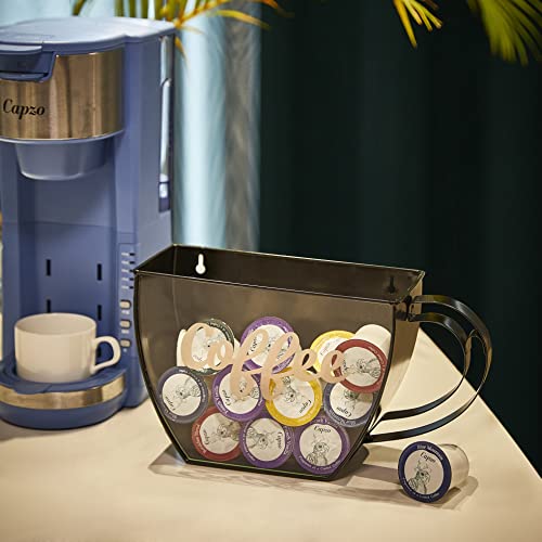 Coffeei.v.™ Coffee Cup Shaped Pod Holder - Wall Mounted Or Counter Top, Anti Slip - Durable, Functional, Space Saving - Doubles As Decor For Your Kitchen, Coffee Bar - Glass Front (Black Coffee) #TOP1