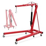 2 Ton Hydraulic Engine Hoist, 4400LBS Folding Cherry Picker Engine Hoist Lift, Heavy Duty Hydraulic Shop Crane with 6 Casters & Telescopic Boom for Lifting Motor, Garage, Workshop and Factory