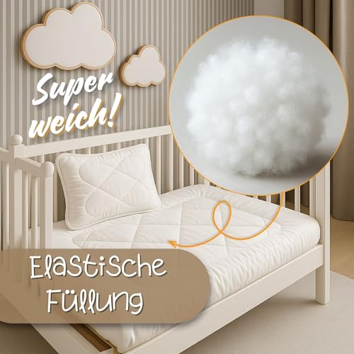 Baby Bettdecke und Kissen Kinderdecke 100x135 cm - Kinderbettdecke Kinder Bettdecken Set und Decke für Kleinkind Babybett Mikrofaser Weiß Oeko-Tex-Zertifikat 100 x 135