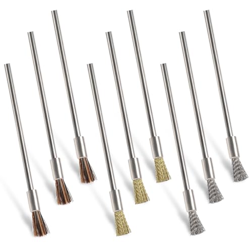 Image of 9Pcs Scratch Brushes Pen Set Pen Style Prep Sanding Stainless Steel Brass Bristles Brush Extended Scrub Removing Bit for Electrical Circuit Board Jewelry Watch Electronic Applications Auto Body Work