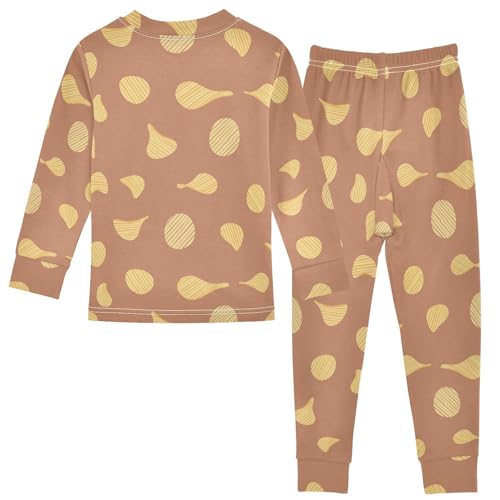 Pajama Sets Long Sleeve Orange Background Potato Chips Soft Comfy Sleepwear 2 Piece PJS 3-8T3