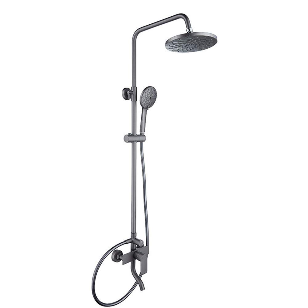 AYCDL Rain Dark Grey Rain Mixer Shower Combo Set Wall Mounted Exposed Bathroom Shower Faucet Set with Round Shower Head, Handheld Shower, Bathtub Faucet