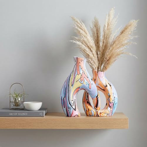 Ceramic Flower Vases Set of 2, Centerpieces for Tables by TZIZO — view 4