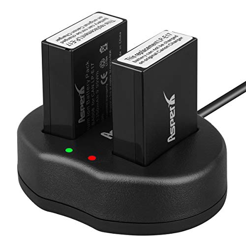 Asperx 2 Pack LP-E17 Battery and Rapid Dual USB Charger Compatible with Canon EOS Rebel T6i, T6s, T7i, 750D, 760D, 8000D, Kiss X8i, 800D, 77D, 200D, EOS SL2, EOS M3, M5, M6 Camera (3 Charging Options)