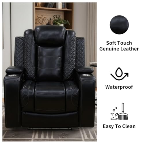 Image of Power Recliner Chair, Leather Recliners with Home Theater Seating, Oversized Single Electric Recliner Sofa Breathable Living Room Chairs for Adults Reading Gaming, Black