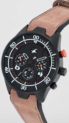 Image of Fastrack All Nighters Quartz Multifunction Black Dial Leather Strap Watch for Guys-NR3195AP01