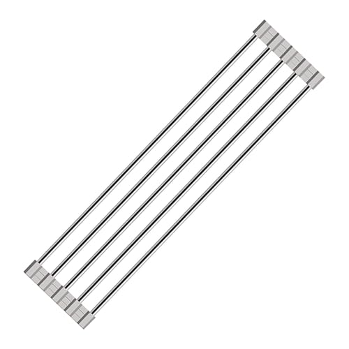 Ahyuan Roll up Dish Drying Rack Over The Sink Kitchen Roll up Sink Drying Rack Portable Dish Drainer Foldable Dish Drying Rack (Warm Gray, 17.8''X3.7'')