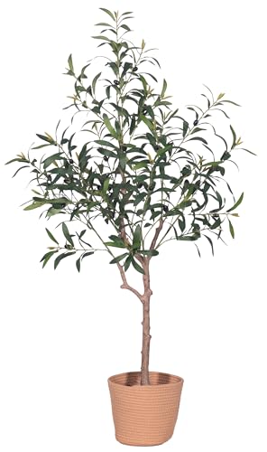 Olive Tree Artificial Plant 4FT. Artificial Olive Tree Mediterranean Silk Screened Broad-leaved Olive Tree with Realistic Fruit, Lifelike Plant Nordic Style Home Aesthetic Hotel Decor