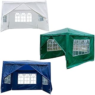 3m x 3 Gazebo, Garden Shelter With 4 Side Removable Panels, Sun&Waterproof Party Tent Marquee Awning with Powder Coated Steel Frame, Ideal for Outdoor Party Camping - White