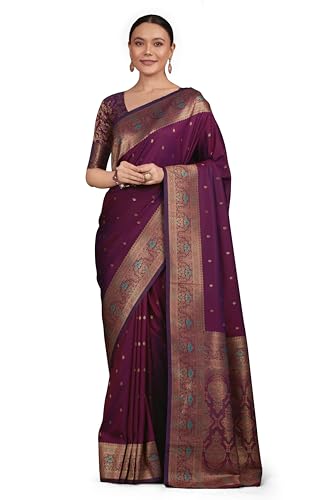 Image of Monjolika Fashion Women's Pure Kanjivaram Style Banarasi Soft Silk Saree With Blouse For Wedding