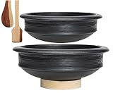 Craftsman India Online Pre-Seasoned Earthen/Clay-Handi/Kadai/Pot Combo 1 & 2 Liter - Black,