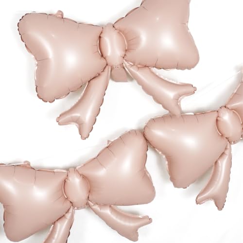 Image of 6 Pieces Pink Bow Balloons, Macaron Pink Matte Metallic Bow Foil Balloons for Girls Women Bowtie Birthday Party, Baby Shower, Gender Reveal Party, Balloon Garland Accessories