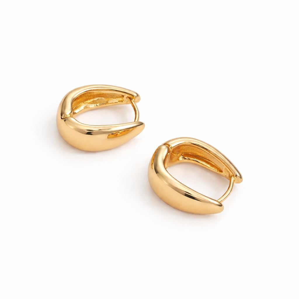 Salve Chic Chunky Oval Huggie Hoop Earrings for Women Fashion | Stylish Trendy Latest Gold Bali Western Dainty Ear Accessories | Korean Earrings for Girls | Valentine's Gift for Girlfriend 1
