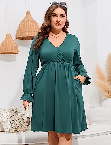 Image of ShopWonder Plus Size Dress Women's V Neck A-Line Knee Length Wrap Swing Dresses Plus Size A Line Party Mini Dress