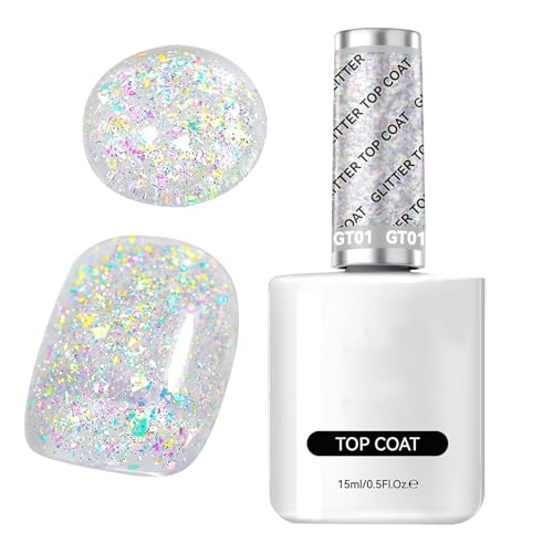 Gel Top Coat, Long Lasting Glitter Gel Polish, 15ml Portable Manicure Salon Supplies, Easy To Apply Fingernail Varnish Compatible With Led Lamps For Home, Travel, And Parties