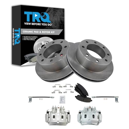 Image of TRQ Rear Brake Pad, Caliper, Hose, & Rotor Kit Ceramic Compatible with 2000-2005 Ford Excursion 2001 F-250 Super Duty 2000-2001 F-350 Super Duty