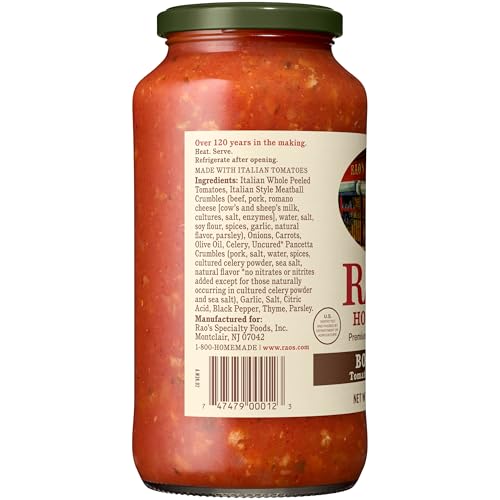 Image of Rao's Homemade Bolognese Sauce 24 oz, Tomato Sauce, All Purpose, Keto Friendly Pasta Sauce, Premium Quality Tomatoes from Italy, Beef, Pork & Pancetta