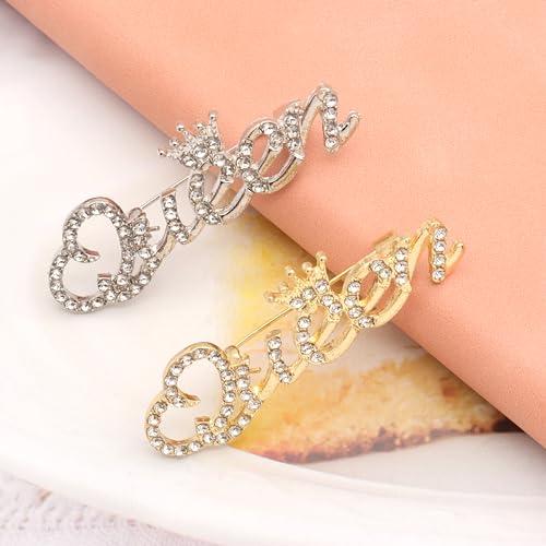 Image of 2Pcs Queen Crown Brooch Pins for Women,Personality Fashion Bling Luxury Rhinestone Brooches Lapel Pins Jewelry Pins Accessories For Dress Clothing