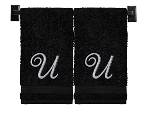 Slakeware - Toallas de mano monogramadas personalizadas, juego de 2, 100% algodón, fabricado en Estados Unidos, calidad utilizada por hoteles de lujo, bordado con monograma de hilo plateado