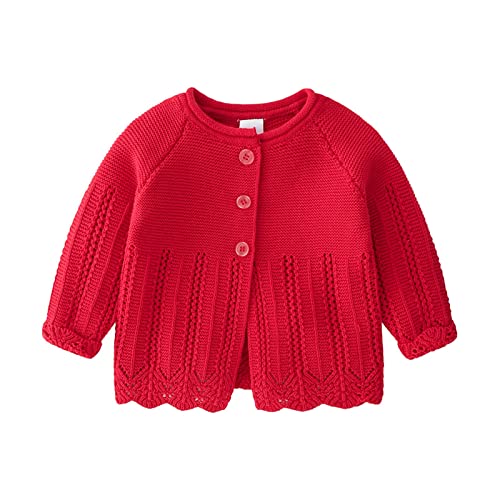 Baby Girls Button-Down Cardigan Sweater Hollow Out Crewneck Long Sleeve Knit Sweater Jacket Cute Princess Outerwear