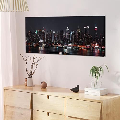 Wallfillers New York City Night Skyline Black And White Canvas Wall Art - 1187 - 120x50cm
